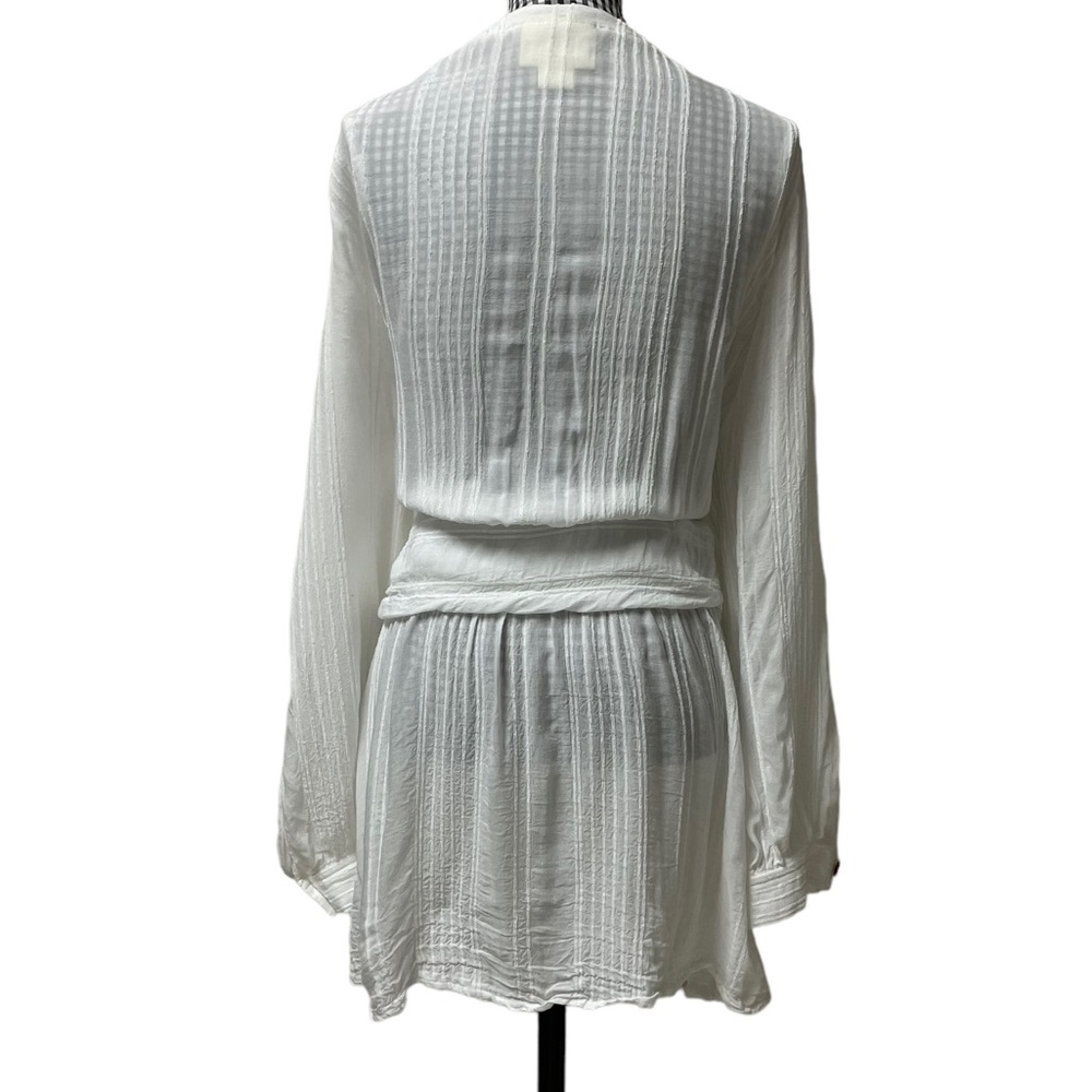 Anthropologie Maeve Isolode Waisted Sheer Rayon Button Front Blouse White SZ 14 - Picture 5 of 11